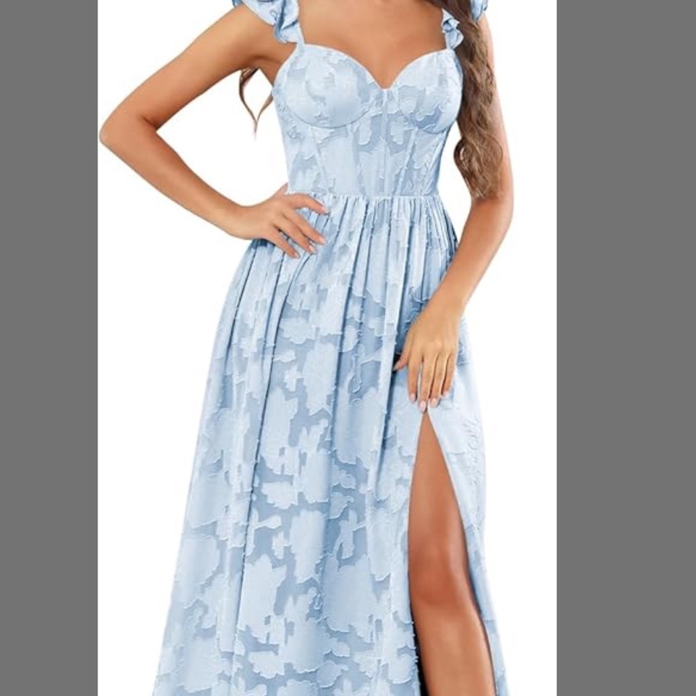 Light Blue Ruffled Strap Maxi Dress